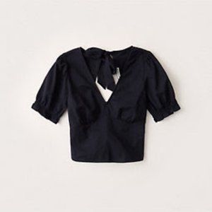 A&F Navy Tie-Back Short-Sleeve Top